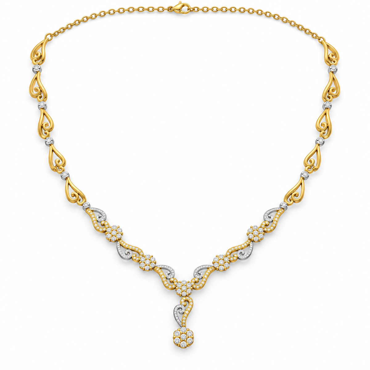 ROUND/14k YELLOWGOLD/FLORAL DROP NECKLACE