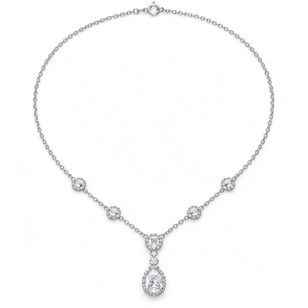 PEAR/5 CT /14k WHITEGOLD/HALO DROP NECKLACE